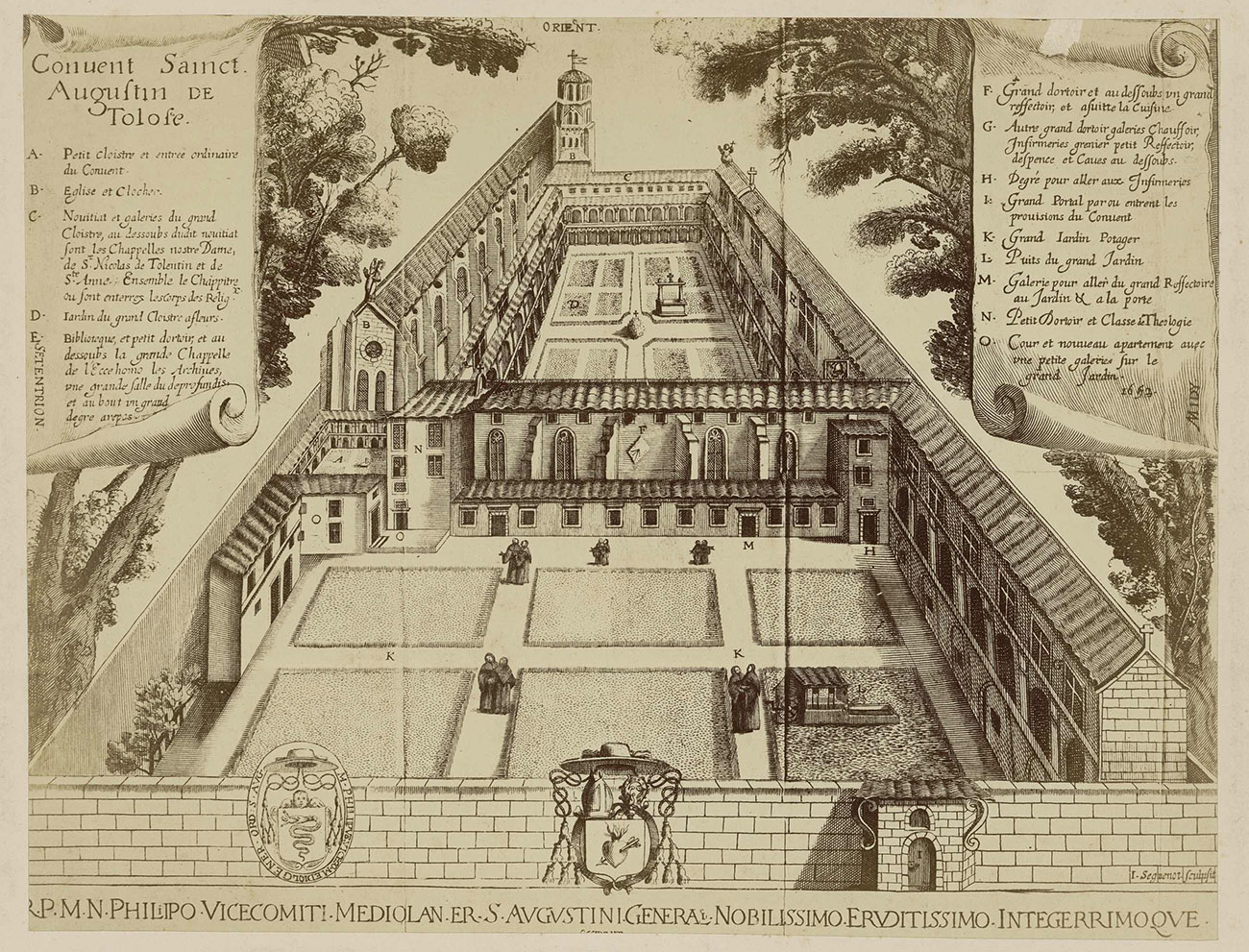 Vue d'un plan détaillé du couvent de Saint-Augustin, gravé par joachim séguenot en 1653.