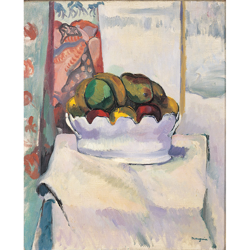 Tableau d'Henri Manguin : une nature morte d'une coupe de fruits posée sur une guéridon.