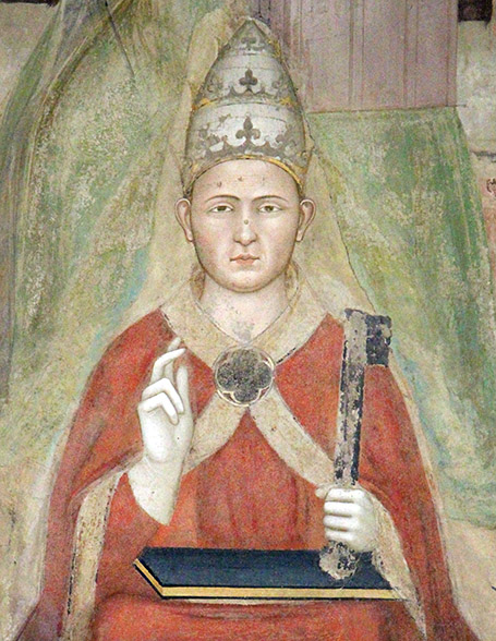 Portrait de Clément 5. Détail d'une fresque d'une chapelle à Florence. Daté du 14ème siècle.