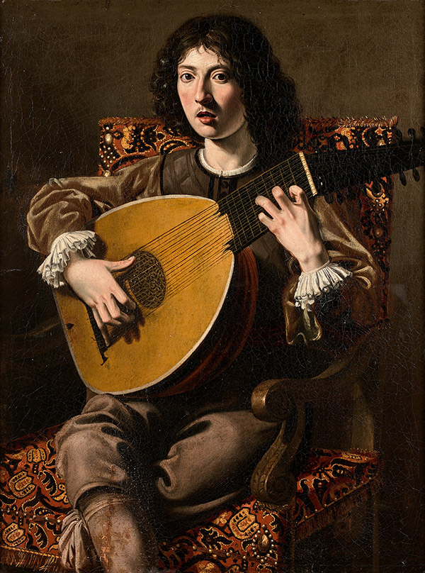 peinture de Nicolas Tournier intitulée "Le Joueur de luth", 17e siècle. Photo Galerie Millon, Paris