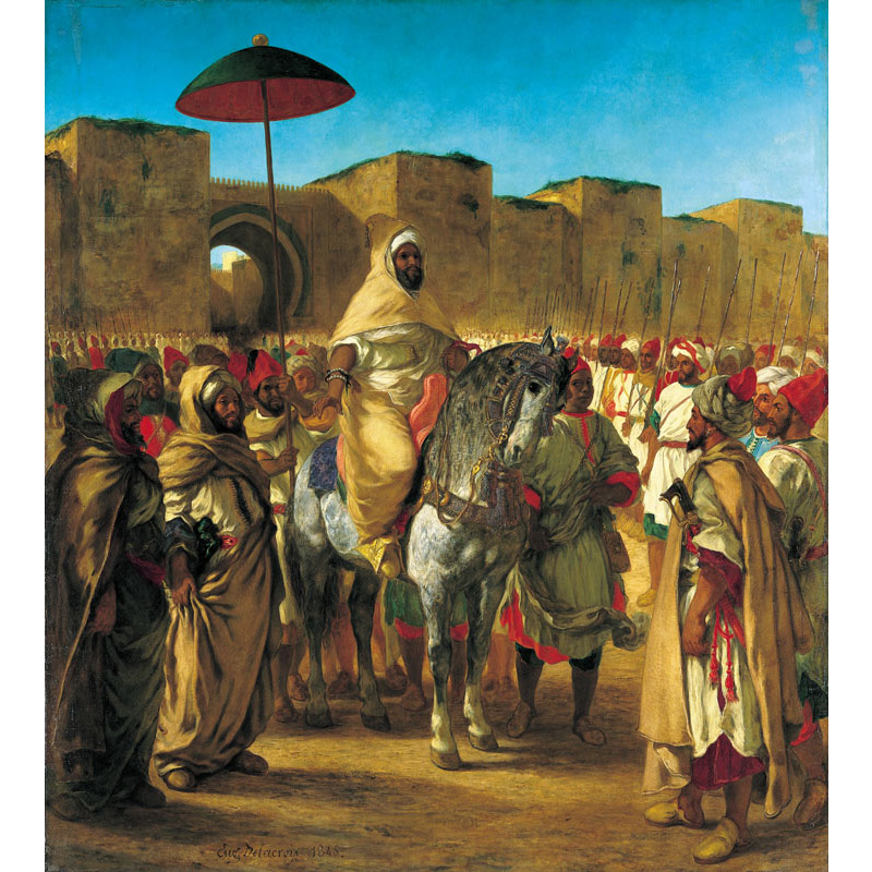 Peinture d'Eugène Delacroix, Moulay Abd-er-Rahman, sultan du Maroc, sortant de son palais de Meknes, entouré de sa garde et de ses principaux officiers