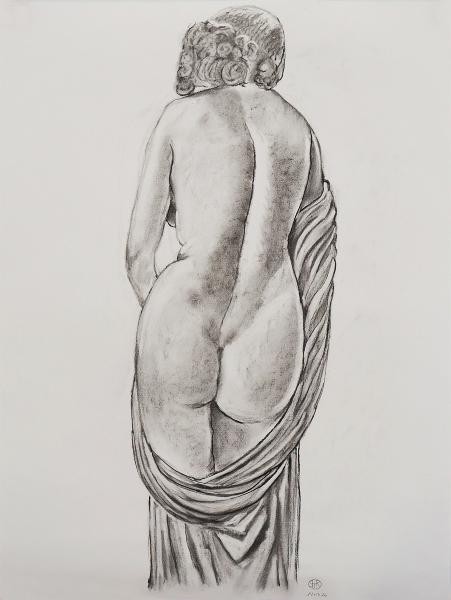 Dessin d'un élève de l'ISDAT selon la sculpture de Jean-Jacques Pradier "Chloris caressée par Zéphir"